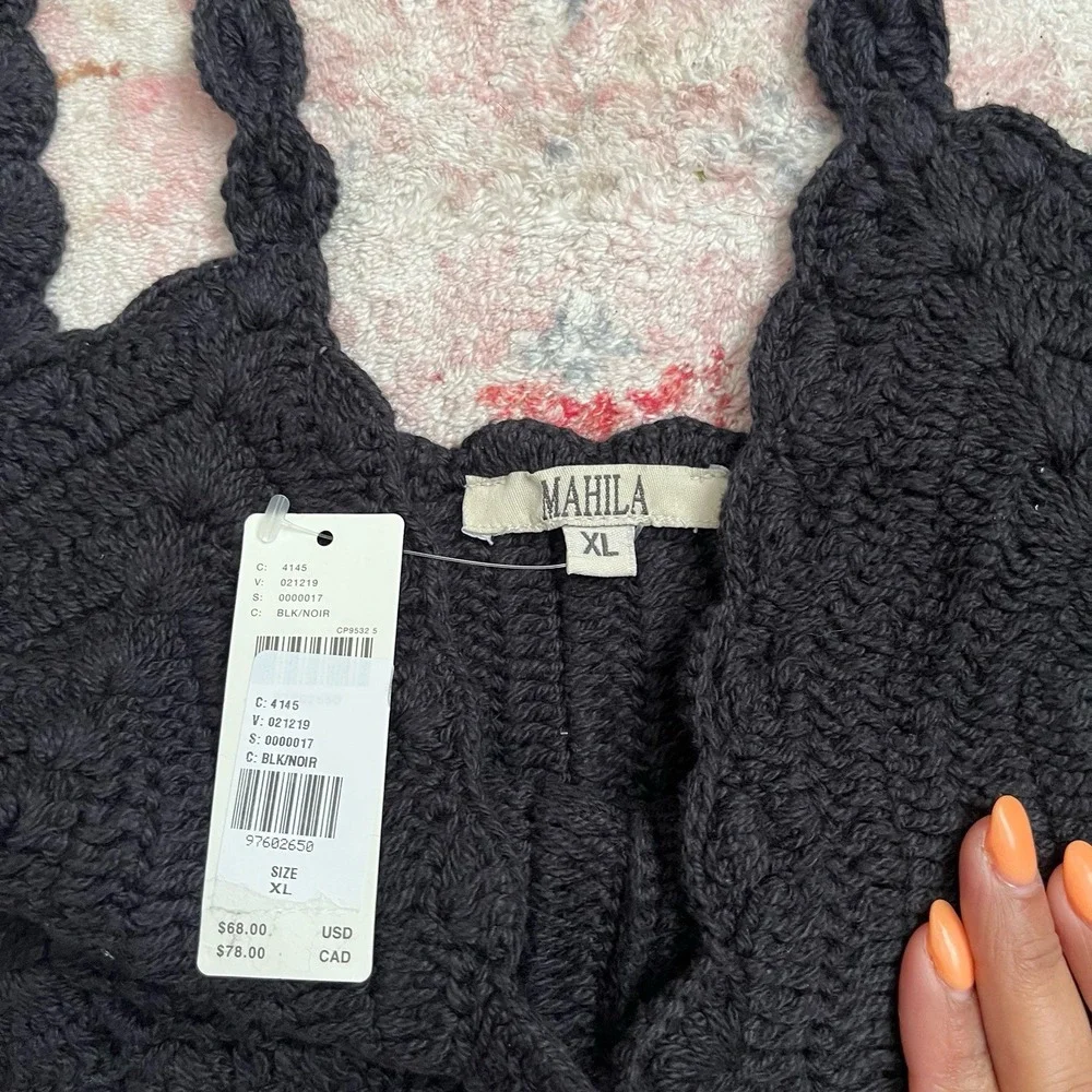 Anthropologie Mahila Women's V-Neck Crochet Crop Top Black XL Shirt - Picture 7 of 7